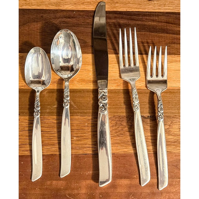 Metal 12 Full Placesettings Plus Art Nouveau Silverplate- Set of Seventy- Three For Sale - Image 7 of 18