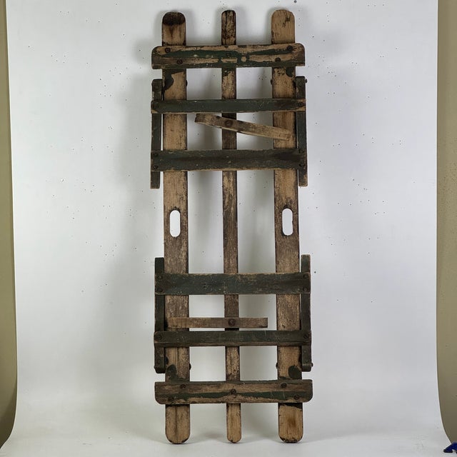 Green Vintage Wooden Folding Garden Plant/Flower Display Bench With 3 Open Planks Top For Sale - Image 8 of 9