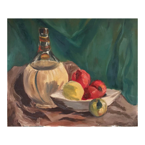 Hill American-School Oil on Canvas Still Life With Bottle