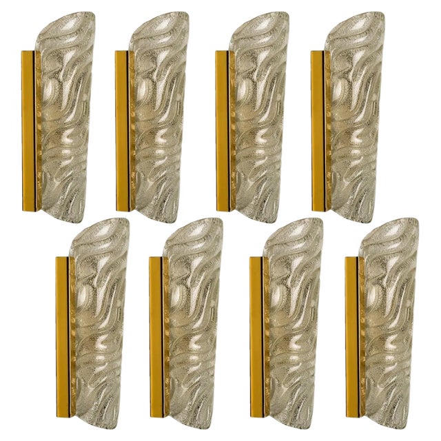 Wave Glass & Brass Wall Light from Glashütte Limburg, 1960s For Sale