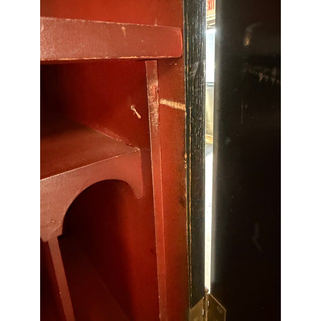 1920s Art Deco Chinoiserie Black & Green Hand Painted Drop Front Desk With Light and Key For Sale - Image 16 of 18