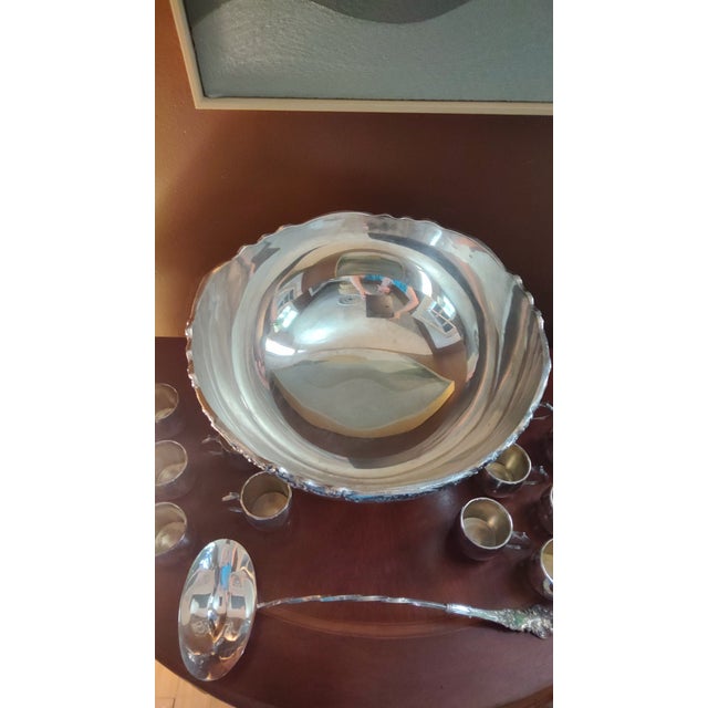 Vintage Fb Rogers Silver Co Silverplate Punch Bowl Set With 12 Cups & Ladle 5614 For Sale - Image 6 of 13