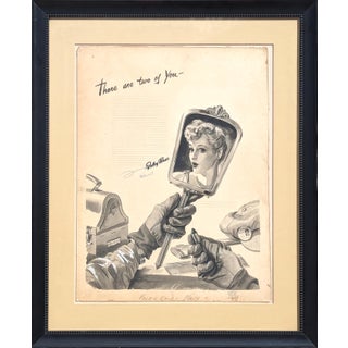 Robert Joy "There are Two of You" Early Modern Original Foley's Ad Layout of Woman & Mirror, Early 20th Century For Sale