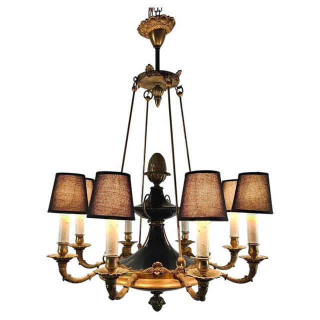 Large Italian Empire Style Chandelier with Tôle and Gilt Bronze Details, 1940s For Sale - Image 17 of 17