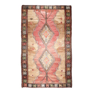 Decorative Vintage Kars Kilim With Central Medallions – Handwoven Tribal Flatweave From Eastern Anatolia -5' 3'' X 10' 8'' For Sale