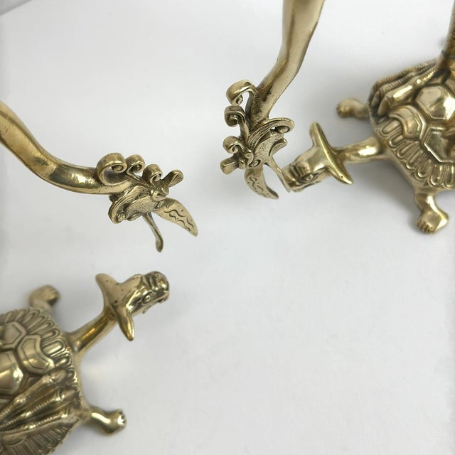 Mid-Century Modern Japanese Brass Crane and Turtle Sculptures, 1950s, Set of 2 For Sale - Image 6 of 10