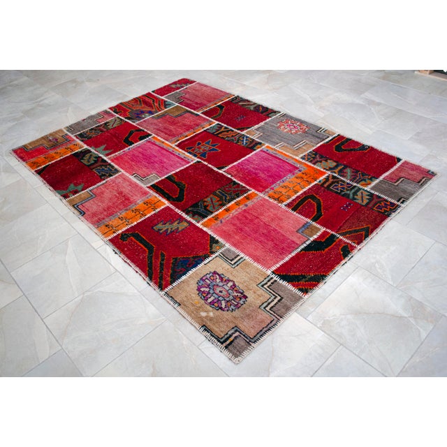 Textile Vibrant Pink & Red Turkish Rug Hand Knotted Handstitched Art - 5'7"x7'10" For Sale - Image 7 of 12