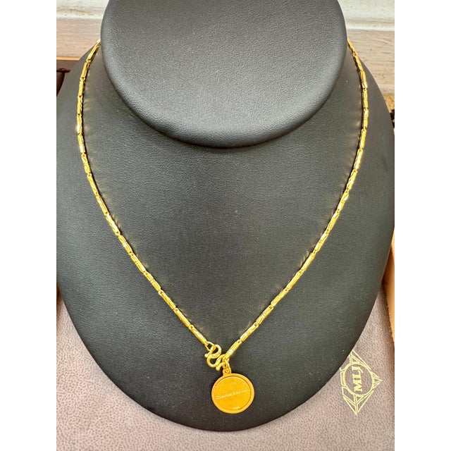 Contemporary 24 Karat Pure Gold Hand Made Yellow Gold Coin Necklace, 10.8 Gm, 18 Inch For Sale - Image 3 of 18