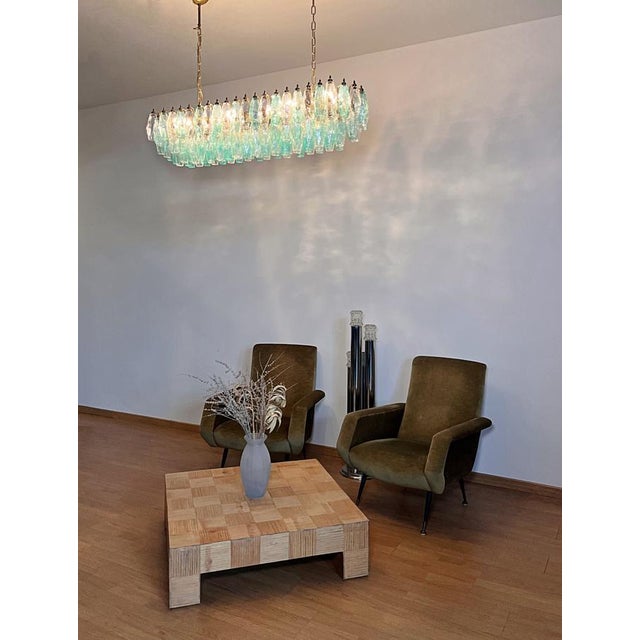 Turquoise and Clear Murano Glass Poliedri Chandelier by Carlo Scarpa For Sale - Image 4 of 18