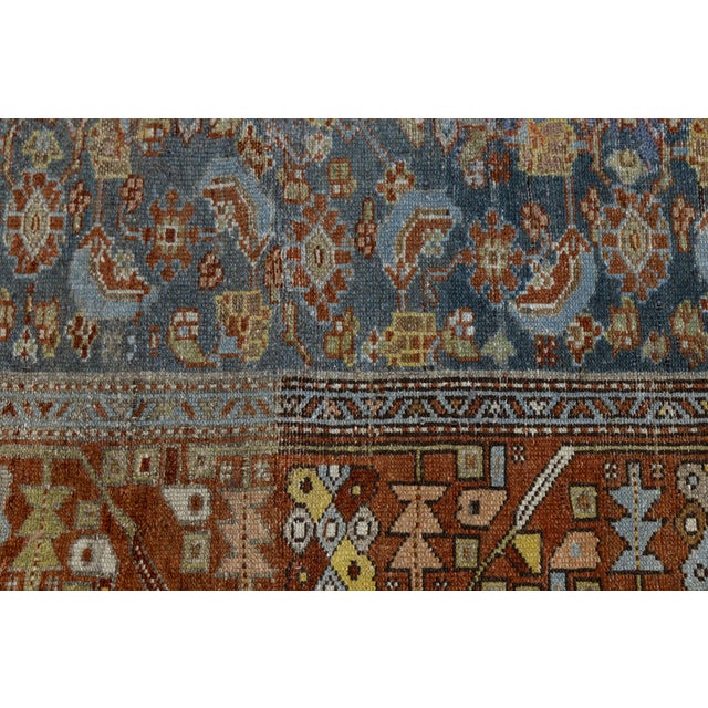 19th Century Antique Malayer Wool Runner Rug With Slate Blue Field & Rust Border For Sale - Image 9 of 10
