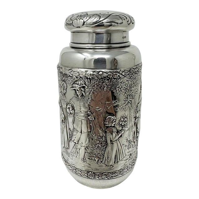 Antique German Sterling Silver Teacaddy Neresheimer Sohnes Berthold Muller 1900 For Sale