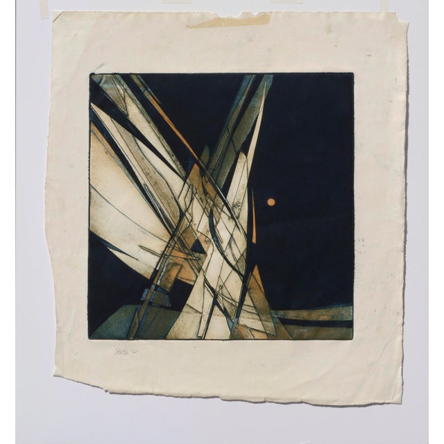 Dramatic abstract geometric lithograph by Patricia A. Pearce (American, b. 1948). Labeled "State 2" in the lower left...