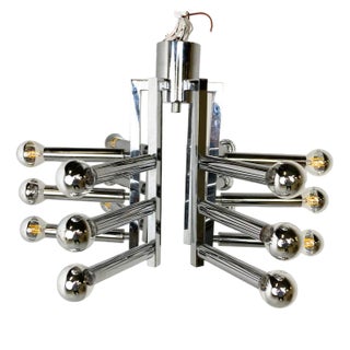 Vintage Chrome Chandelier attributed to Gaetano Sciolari, 1970s For Sale