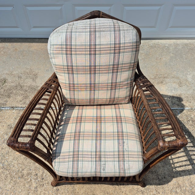 Lane Furniture 1970s Lane Venture Stick Wicker Rattan Arm Chair & Ottoman, Set of 2 For Sale - Image 4 of 14