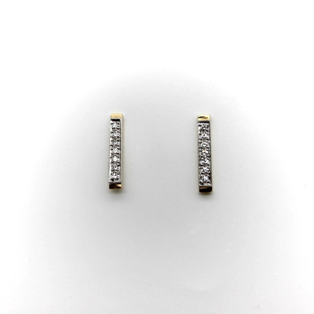 1990s 14k Gold Diamond Bar Earrings - 2 Pieces For Sale - Image 5 of 6