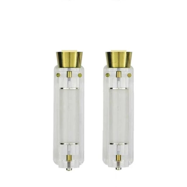 Mid-Century Modern Mid Century Modern Lucite Glass & Brass Sconces - a Pair For Sale - Image 3 of 3