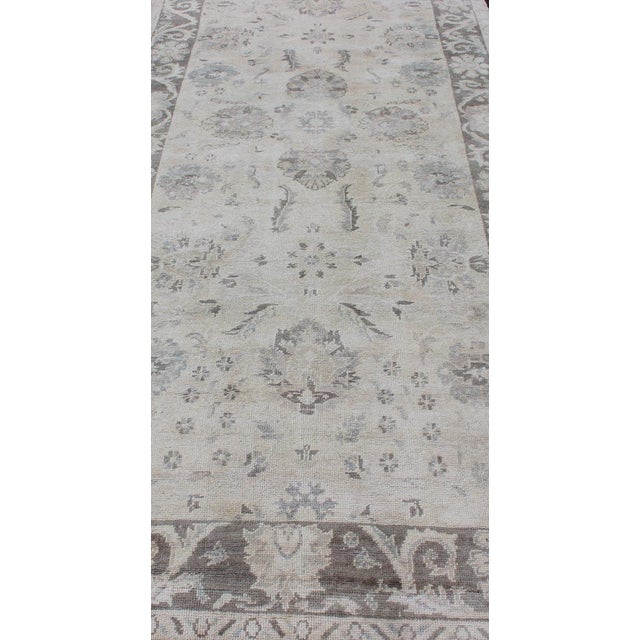 Textile Oushak Runner With Traditional Floral/Botanical Design in Taupe, Gray and Cream 5'2"x12'4" For Sale - Image 7 of 11