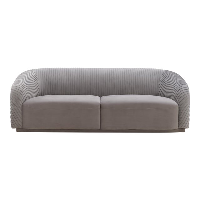 Wood Yara Grey Velvet Pleated Sofa For Sale - Image 7 of 7