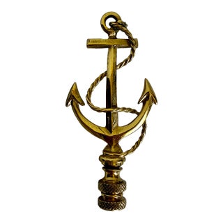 Vintage Brass Nautical Anchor Lamp Finial With Rope Detail For Sale