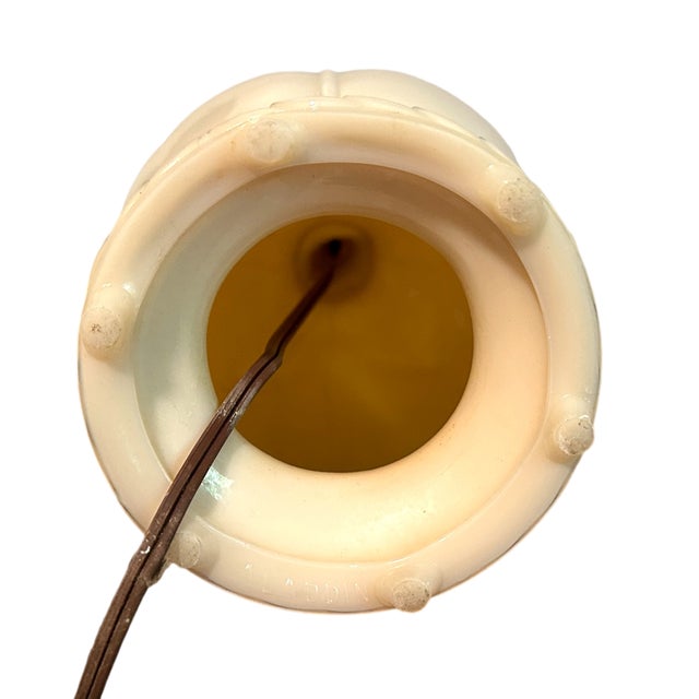 Glass Vintage 1930s Alacite Uranium Glass Floral Aladdin Table Lamp For Sale - Image 7 of 9