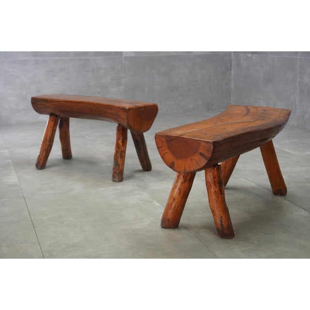 Charlotte Perriand Handcrafted French Brutalist Benches by Charlotte Perriand, 1960s, Set of 2 For Sale - Image 4 of 7