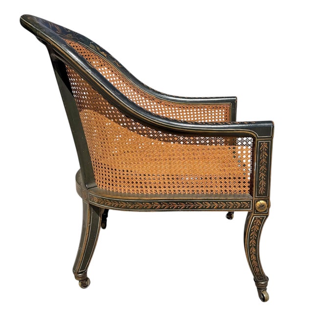 19th Century 19th Century French Regency Gilt-Painted and Caned Tub Chair For Sale - Image 5 of 16