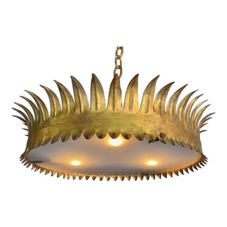 Large Gilt Metal Crown Sunburst Ceiling Fixture For Sale