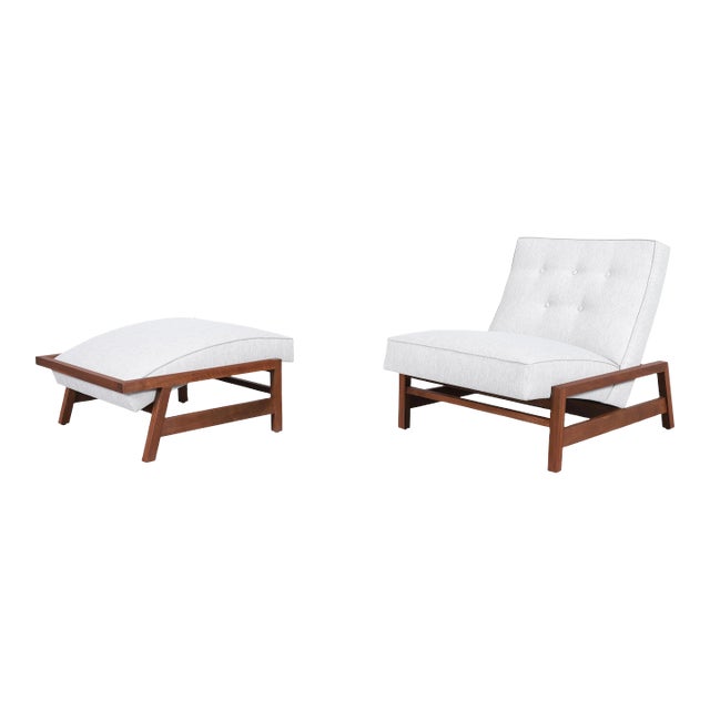 Mid-Century Modern Walnut Lounge Chair and Ottoman After Tobia Scarpa, 1960s For Sale