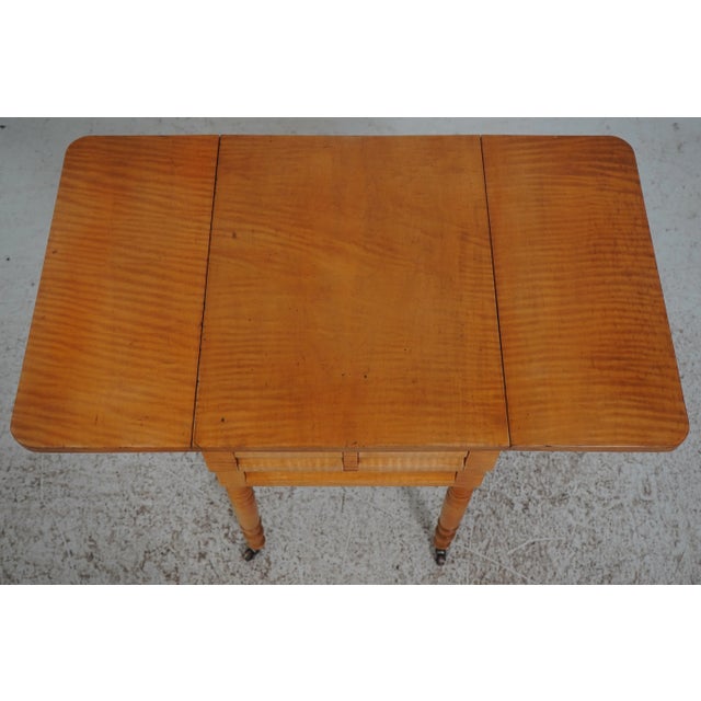 Antique American Empire Tiger Maple Drop Side End Table For Sale - Image 4 of 12