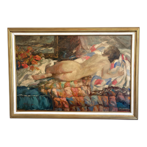 Framed Original Tim Benjamin (American, 1958-Present) Oil Painting on Canvas 'Resting Nude'