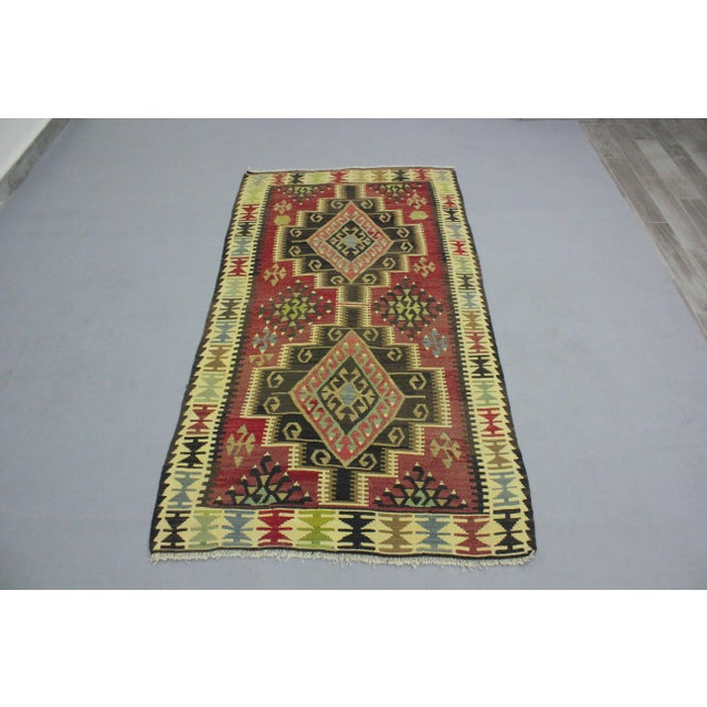 1960s Rustic Style Cappadocia Handmade Anatolian Geometric Wool Turkish Kilim Rug For Sale - Image 11 of 11
