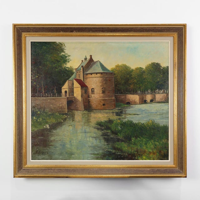 Rustic Landscape of the Smedepoort Bruges, Belgium, 1950s, Oil on Canvas, Framed For Sale - Image 11 of 11