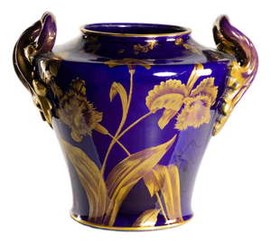 Art Nouveau Blue and Floral Planter Vase attributed to Gustave Asch, 1900s