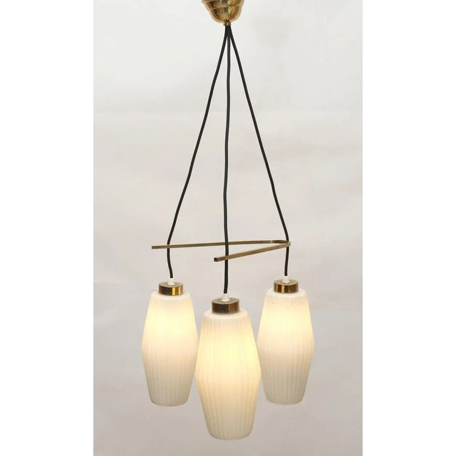 Gold Italian Opaline Glass and Brass Triangle Ceiling Lamp, 1950s For Sale - Image 8 of 11