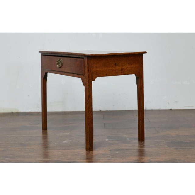 Brown 19th-Century English Georgian Oak Side Table with Chippendale Brass Hardware For Sale - Image 8 of 12
