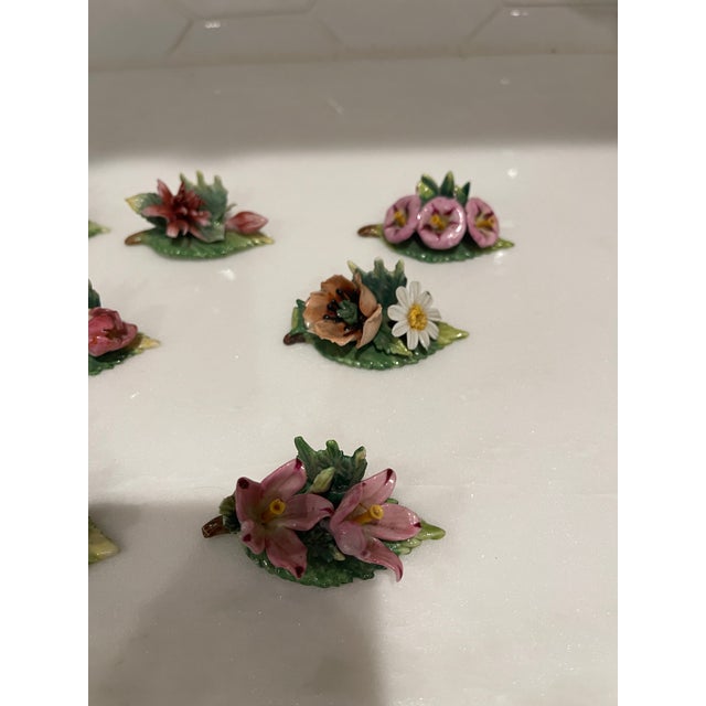 White 1970s Set of Dresden Porcelain Place Card Holders With Intricate Flowers - Set of 11 For Sale - Image 8 of 11