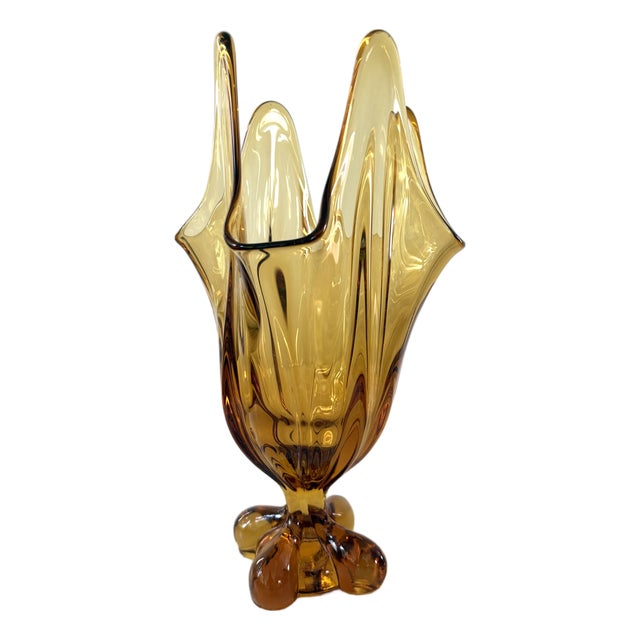 Mid-Century Modern Amber Glass Swung Vase For Sale