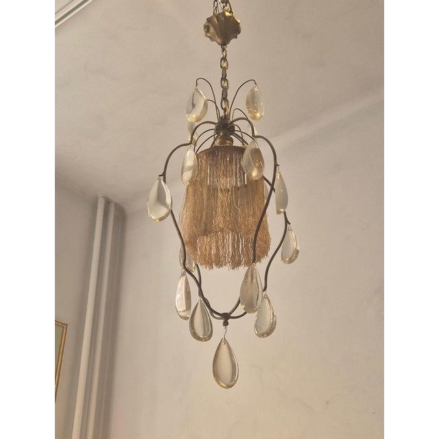 Metal Swedish Pendant in Gilt Bronze and Fringe by Herman Bergman, 1920s For Sale - Image 7 of 9