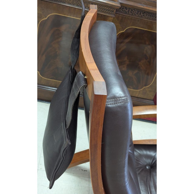 Thos. Moser “Lolling” Lounge Chair and Ottoman, Hard Wood, Leather For Sale In Atlanta - Image 6 of 15