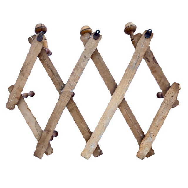 Rustic European 1920s French Antique Faux Bamboo Accordion Hat & Coat Rack For Sale - Image 3 of 7