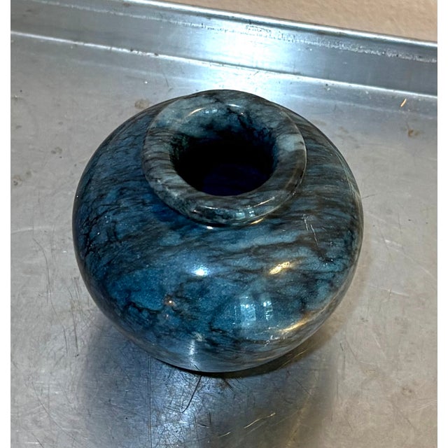 1940s-50s small blue marble bud vase. Excellent condition.
