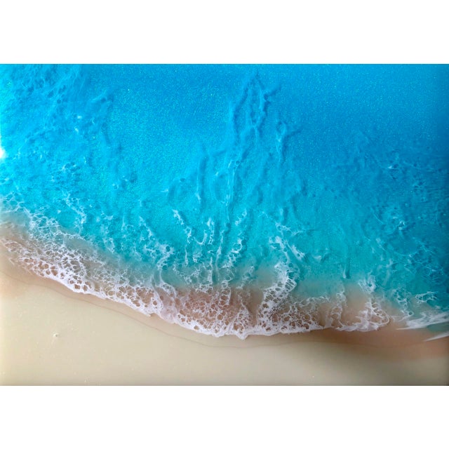 White Sand Beach #26 by Ana Hefco | Layered resin on wood panel Abstract depiction of a beach scene. For Sale