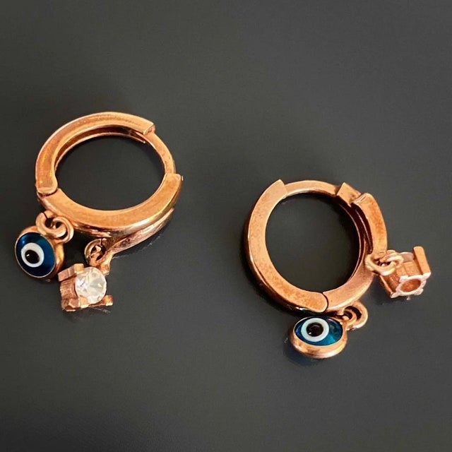Contemporary Baby Evil Eye Rose Gold Earrings, A Pair For Sale - Image 3 of 12