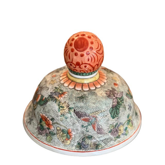 Lovely early 20th Century famille “bird and flower” lidded ginger jar. Excellent condition