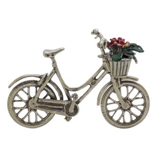 Vintage Italian Handmade Silver Bicycle with Flower Basket, 1980s For Sale