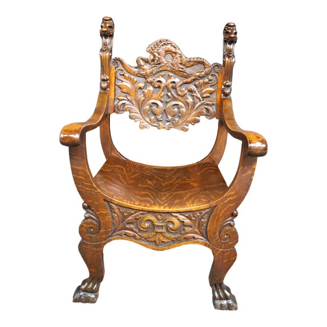 Victorian Quarter Sawn Oak Savonarola Chair For Sale