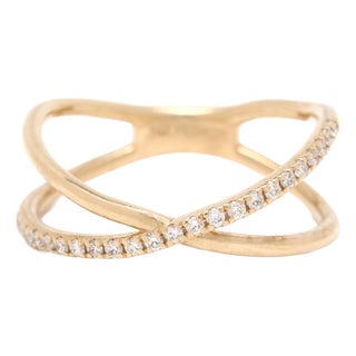 Ferkos .12ctw Diamond X Band Ring, 14k Yellow Gold, Ring Size 4.5 For Sale
