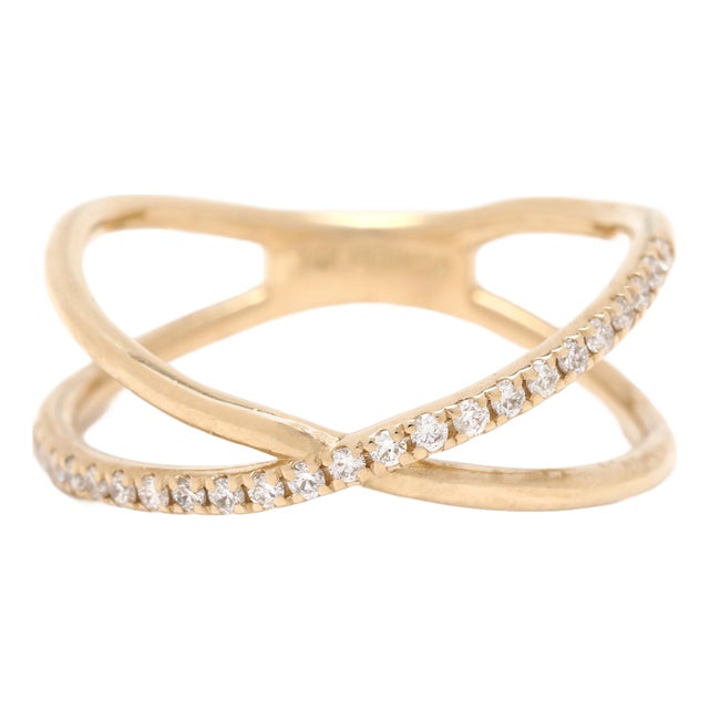 Ferkos .12ctw Diamond X Band Ring, 14k Yellow Gold, Ring Size 4.5 For Sale