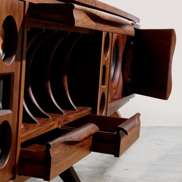 Wave Stereo Console in Walnut With Inset Epoxy Top by Michael Maximo For Sale - Image 10 of 14