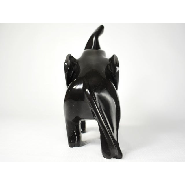 Stone Vintage Solid Black Onyx Stone Carved Trunk Up Lucky Elephant Figurine For Sale - Image 7 of 8